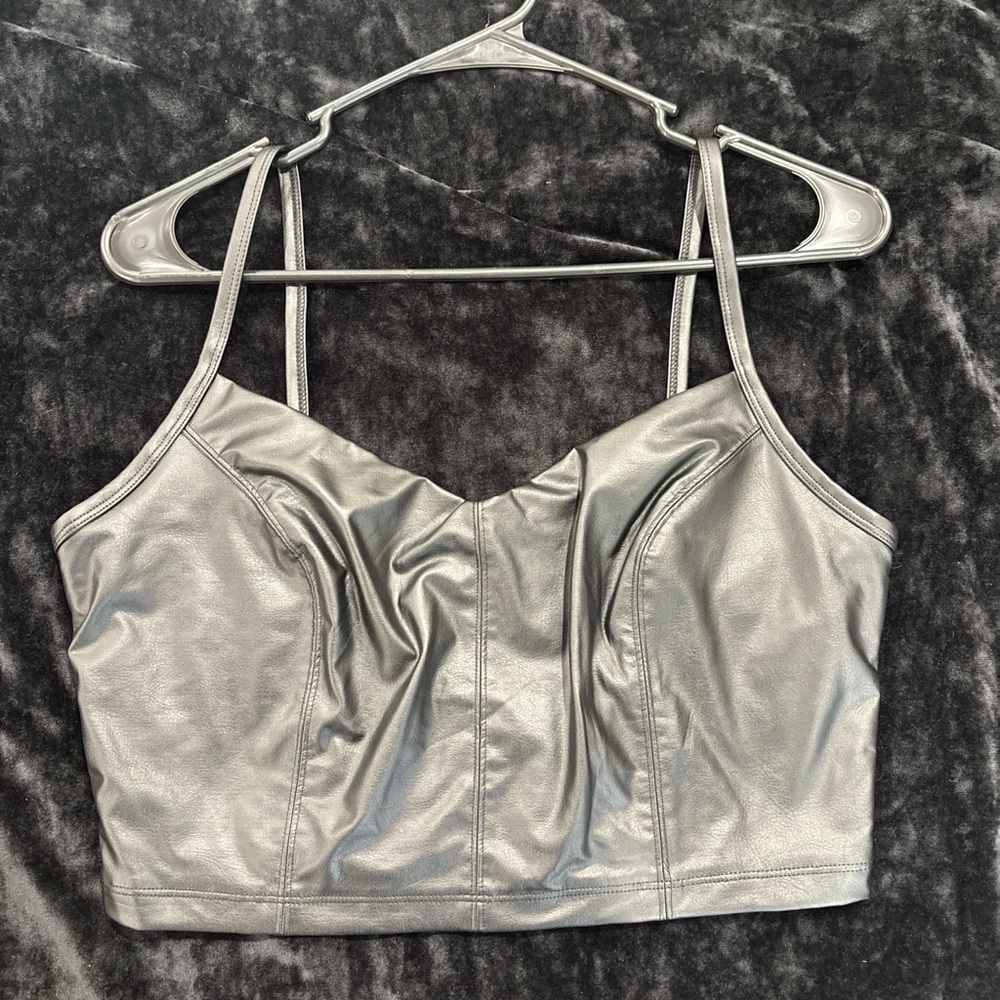 Black Metallic Crop Top